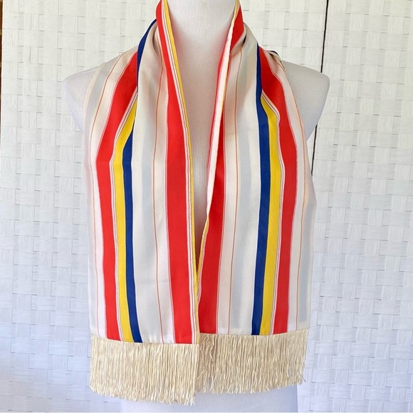 Vtg 60’S Striped Scarf 46" x 7" Neck Wrap Fringed Silky Long Hippy BoHo Peasant - Picture 1 of 4